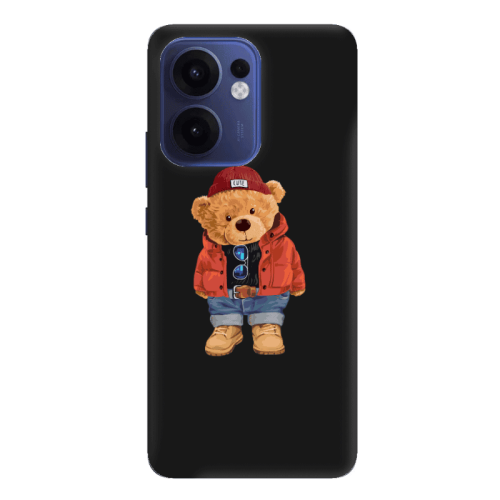 Oppo Reno13 FS Bear in a hat Black Colored Silicone TPU Θήκη